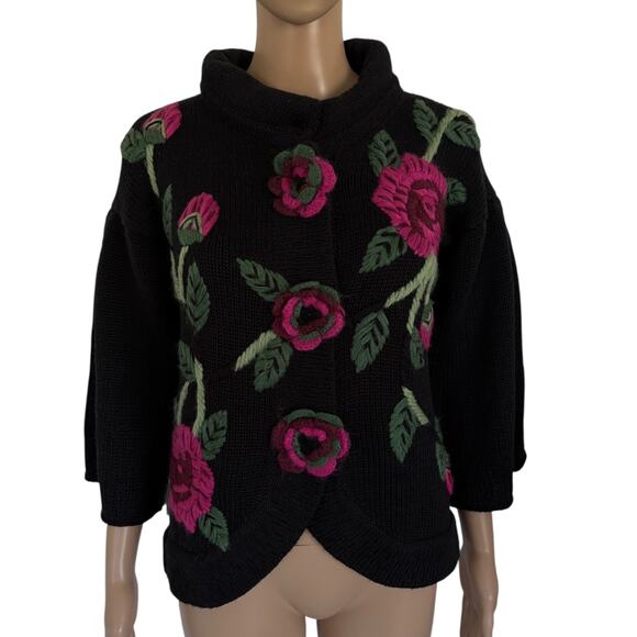Kenzo Défilé Embroidered Floral Cardigan EU Chic Dark Feminine Whimsigoth knit - Picture 2 of 12